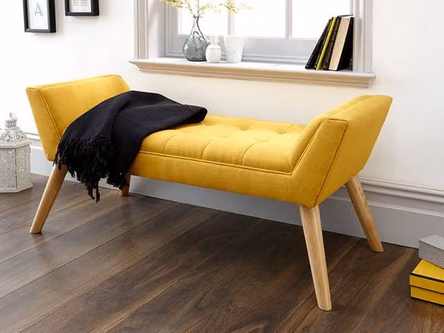 GFW Milan Mid-Century Upholstered Storage Bench in Yellow Fabric – 2