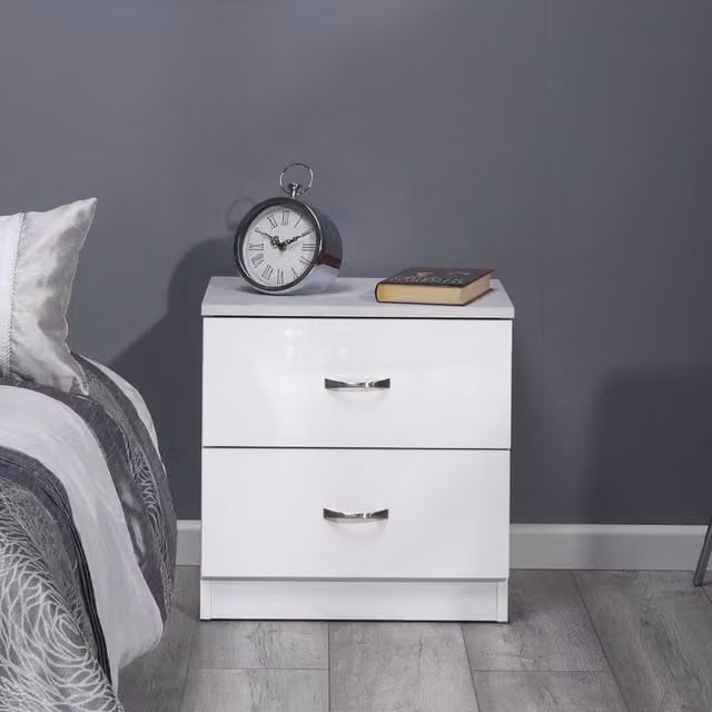 LUXURY LIFE Keaton Gloss White 2 Drawer Freestanding Cabinet – 1