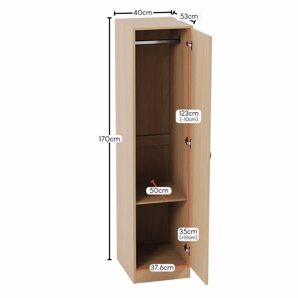 HD Designs Riano 1 Door Wardrobe in Oak with Hanging Rod and Internal Shelves, H 170 x W 40 cm – 2