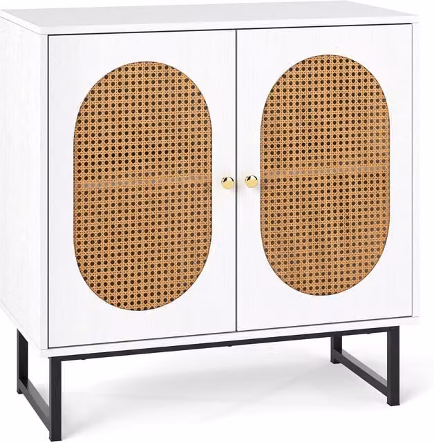 Costway Rattan 2 Door Buffet Sideboard Storage Cabinet with Adjustable Shelf in White – 1