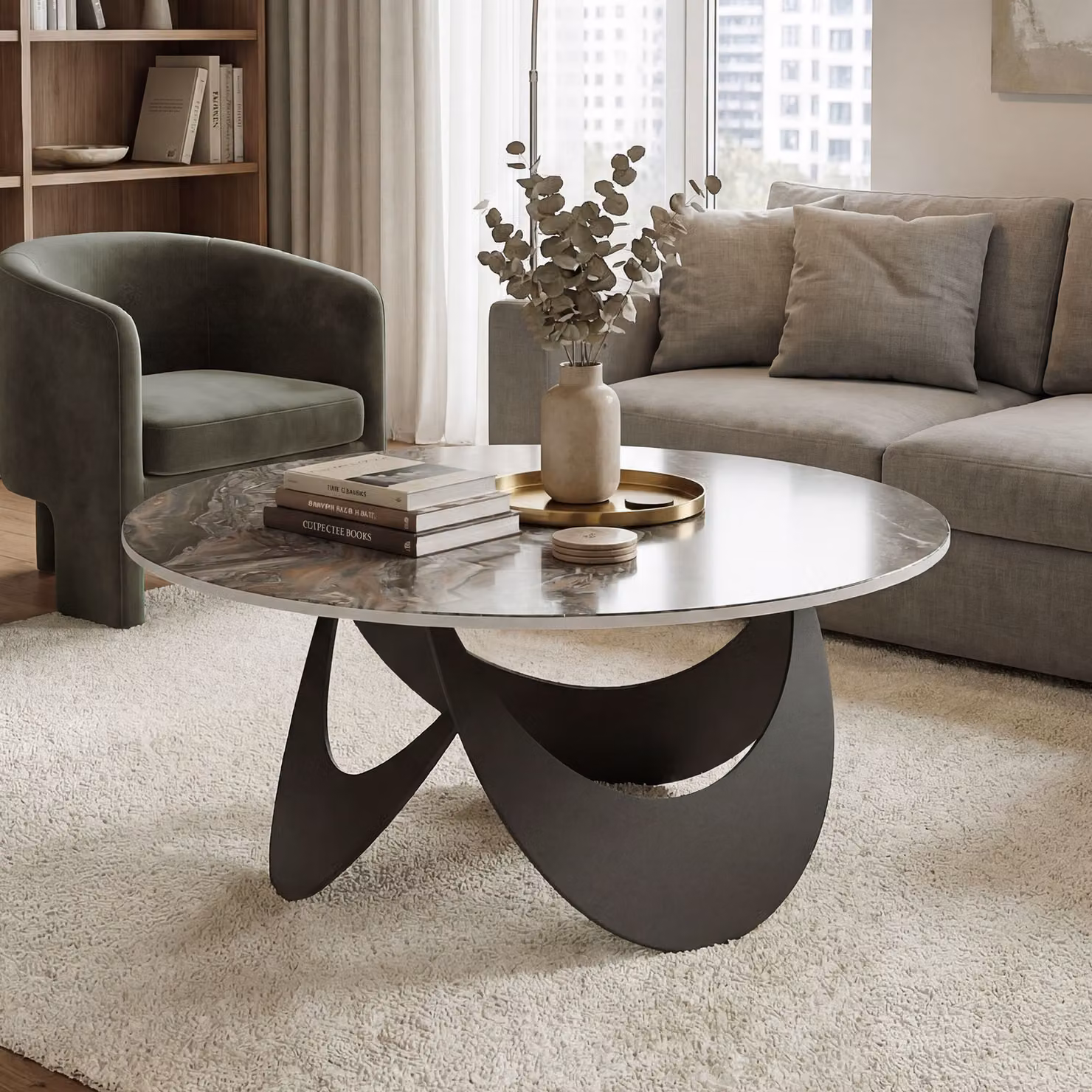 HOMCOM Modern Sintered Stone Coffee Table in Brown and Black, W/D/H: 80 x 80 x 40 cm – 9