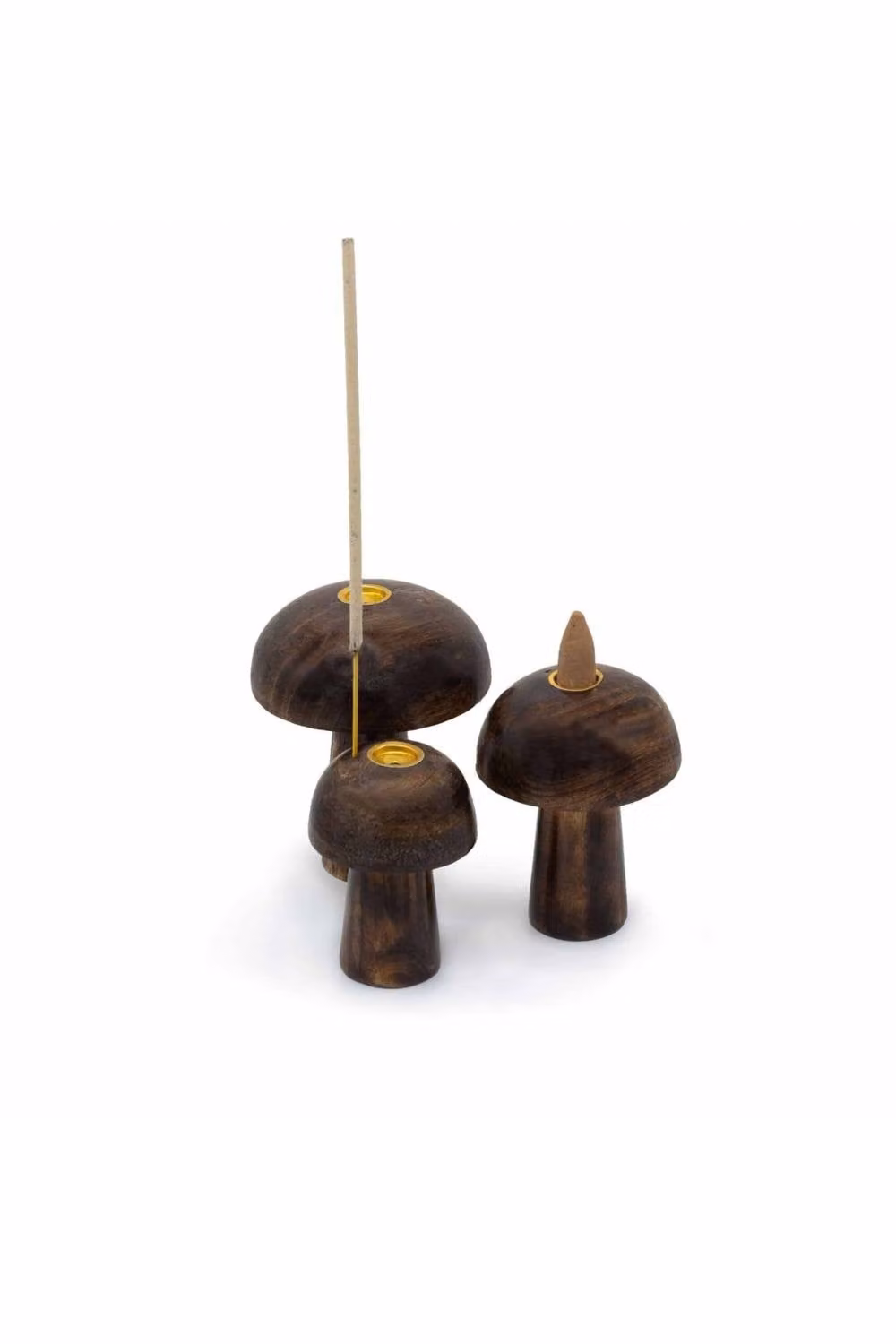KDMD Set of 3 Brown Wooden Mushroom Incense Cone Holders for Tabletop Meditation Decor – 3