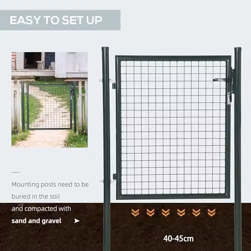 HOMCOM Steel Garden Gate Mesh Fence with Lock, Green, W: 97 cm, H: 150 cm – 4