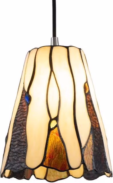 Happy Homewares Amber Stained Glass Tiffany Pendant Light Shade with Coloured Gems in Gold and Multicolour – 1