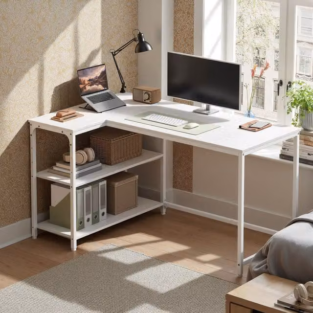 VASAGLE L Shaped Corner Computer Gaming Desk in White