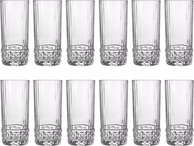 Bormioli Rocco America 20s Geometric Highball Tumbler Glasses, Clear, 490ml, Pack of 12 – 1
