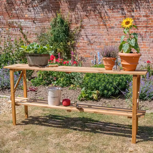 Primrose 2 Tier Folding Wooden Garden Greenhouse Staging in Brown, 1.83m
