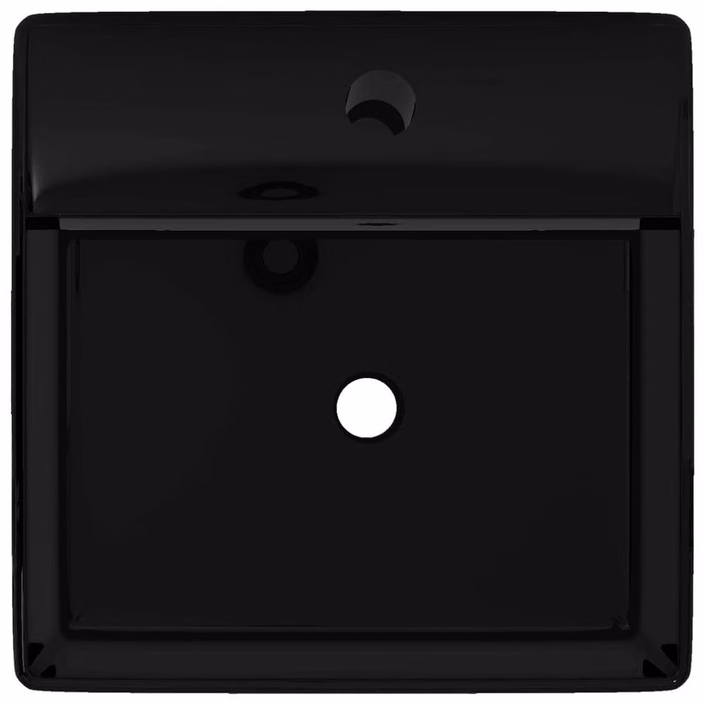 Berkfield Home Black Ceramic Square Wall Mounted Bathroom Sink Basin with Overflow – 3