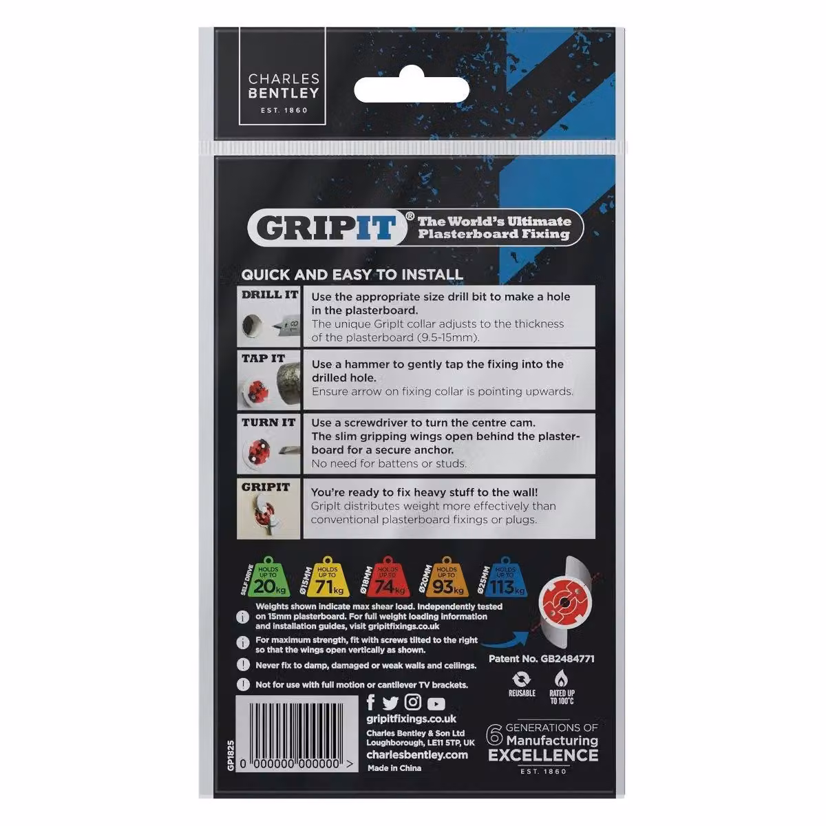 Gripit 18mm Red Plasterboard Cavity Wall Anchors, 25 Pack – 2