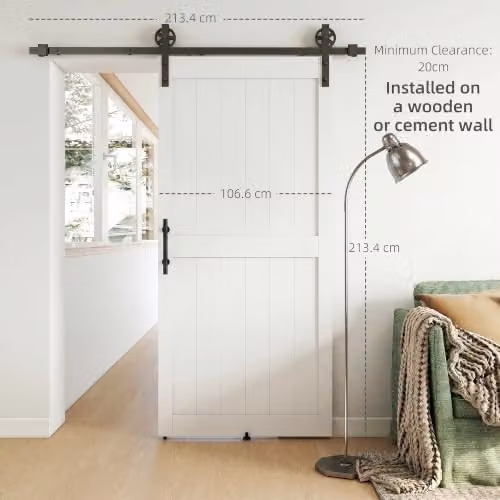 HOMCOM White Industrial Sliding Barn Door with Hardware Kit, W: 107 cm, H: 213 cm – 3