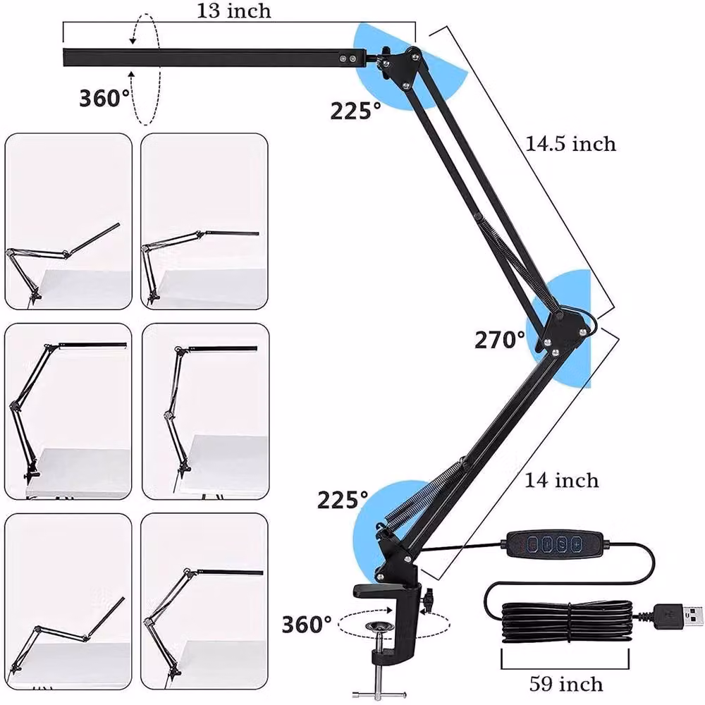Ventryn LED Dimmable and Adjustable Swing Arm Clamp Desk Lamp in Black – 2