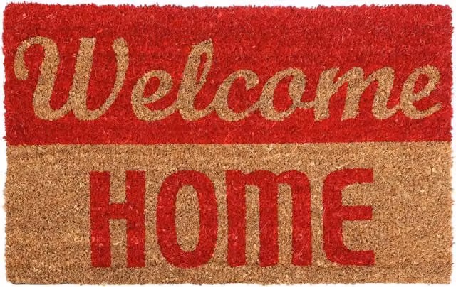 Orsina Welcome Home Dual Colour Round Doormat in Red and Brown, Diameter: 100 cm