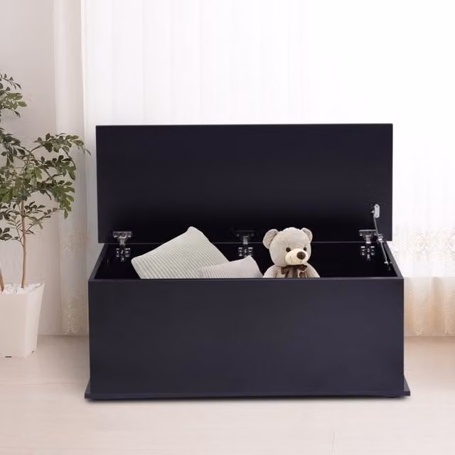HOMCOM Modern Black Wood Storage Box Chest with Lid