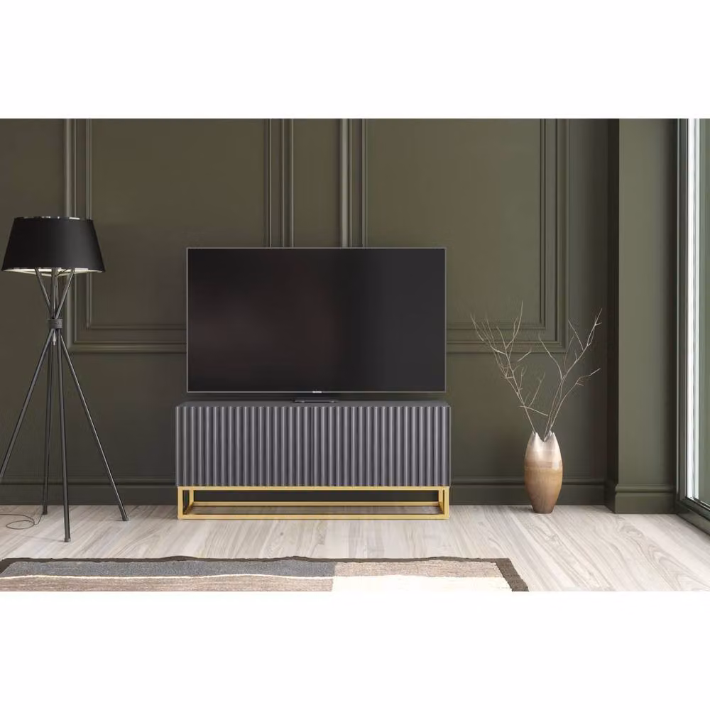 Mex Furniture LTD Ripple TV Unit in Dark Grey with Gold Fluted Doors, W: 100 cm, H: 45 cm, D: 35 cm – 2