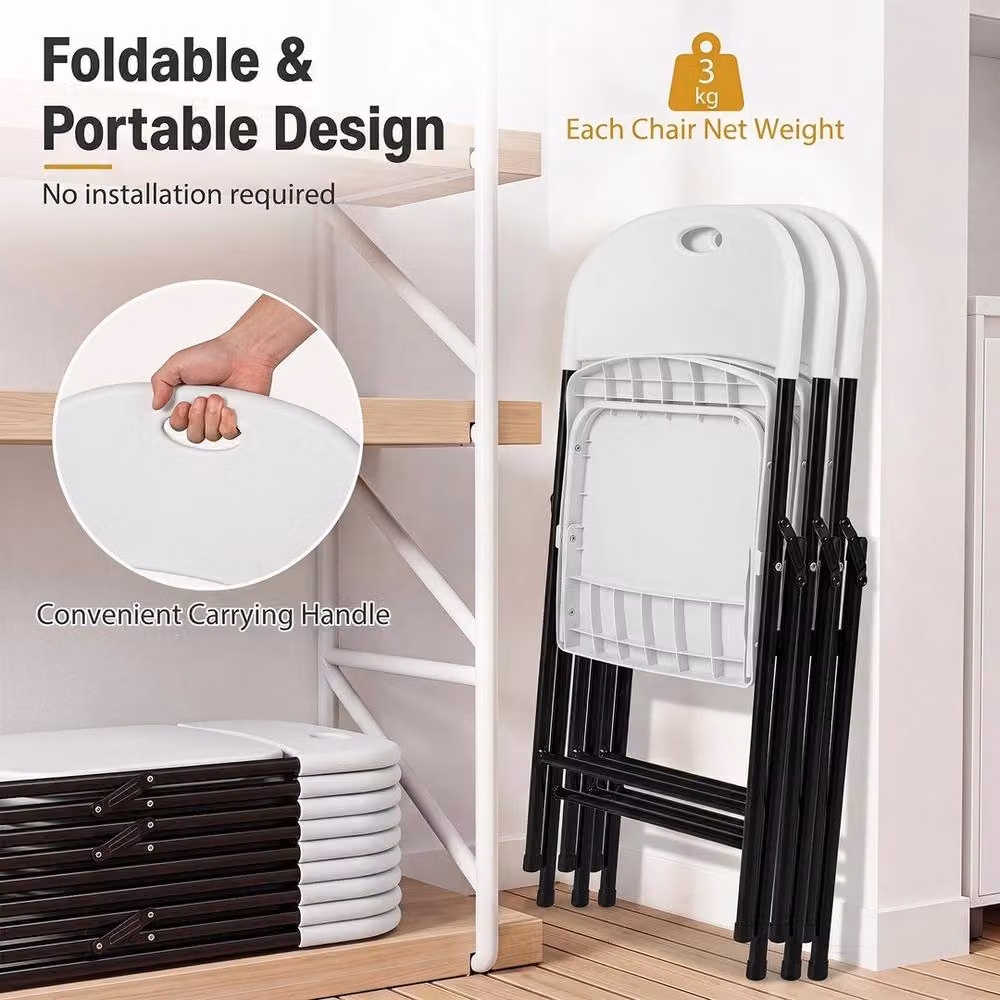 SPETLEK 4-piece Set of Foldable Plastic and Metal Dining Chairs in White – 4