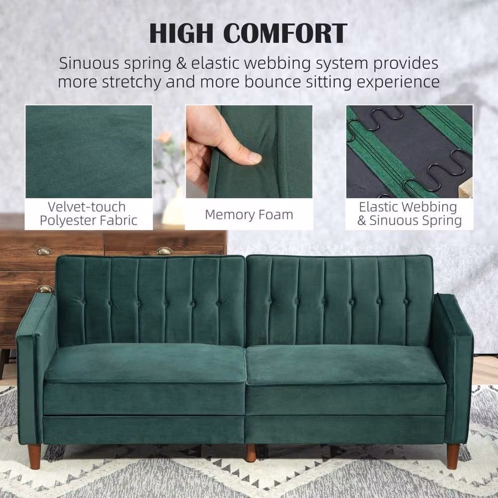 Wyld Haus Babano 3 Seater Convertible Sofa Bed in Forrest Green Velvet Fabric – 5