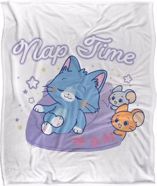 Warner Bros. Gokko X Tom & Jerry Nap Time Super Soft Fluffy Polyester Throw Blanket in Multicolour and White, Large