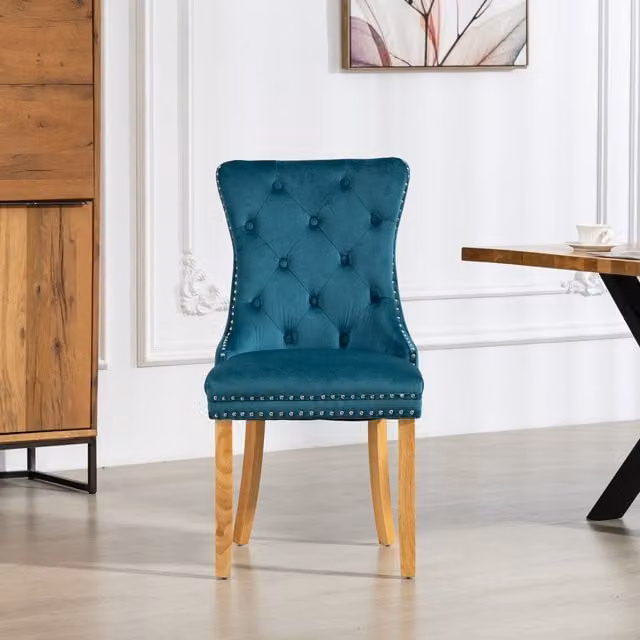 Rodero Set of 2 Petrol Velvet Fabric Dining Chairs