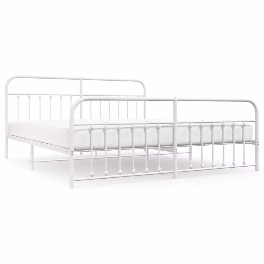Berkfield Home Metal Bed Frame with Headboard and Footboard in White, W/D/H: 193 x 203 cm – 2