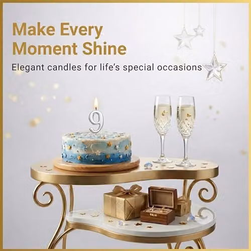 Shatchi Silver Number 9 Birthday Cake Topper Candle – 7