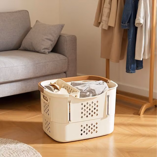 Livingandhome Collapsible Portable Laundry Basket with Lingerie Organiser and Handles, White, W: 16.5 cm, D: 26.5 cm