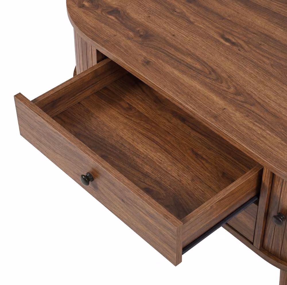 STILVORA Oval Coffee Table with Drawers and Sliding Doors in Walnut Brown – 5