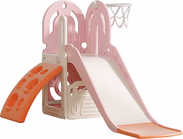 Kidkid 4-in-1 Slide Climber Set with Basketball Hoop, Pink