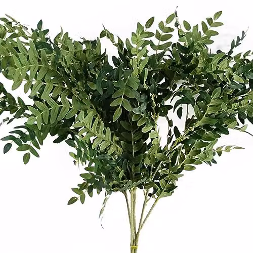Pack of 6 Green Artificial Fern Foliage Leaf Stems, 100 cm