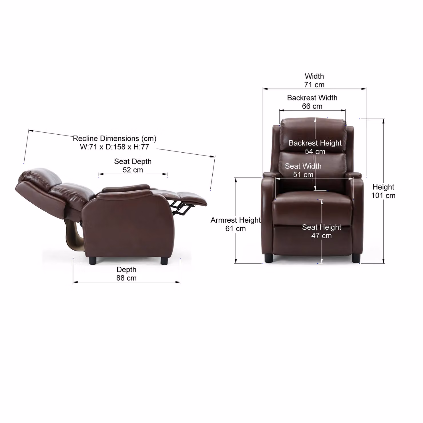 More4Homes Churwell Brown Bonded Leather Pushback Recliner Armchair – 5