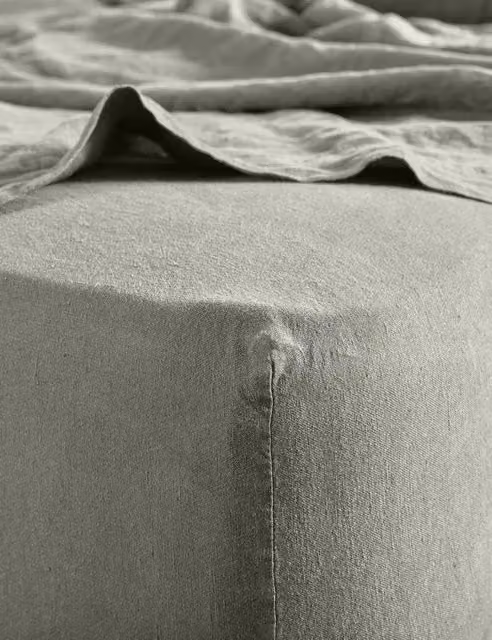 Bedfolk Pure Washed Linen Deep Fitted Sheet, Khaki, W: 180 cm x L: 200 cm