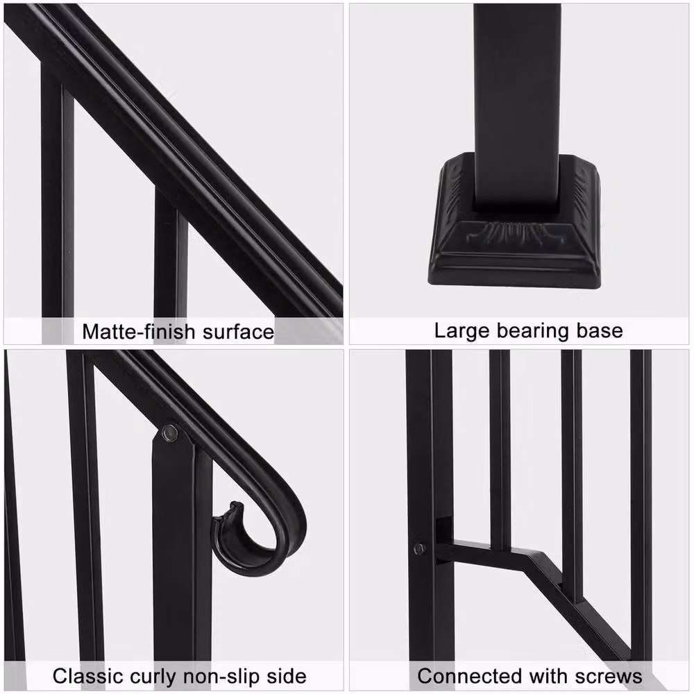NESTLUNE Adjustable Iron Stairs Handrail in Matt Black – 2