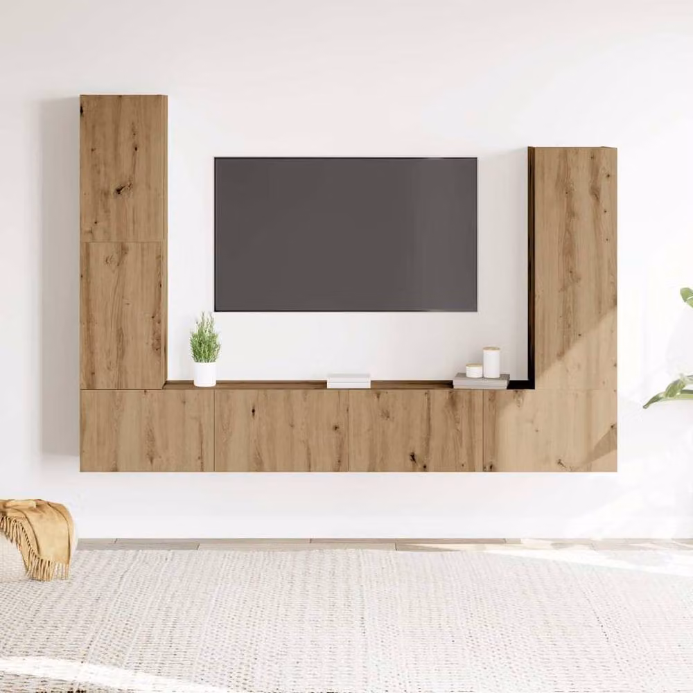Berkfield Home Classic 4 Piece Wall-mounted TV Cabinet Set in Artisan Oak, Brown/Multicolour, W/D/H: 110 x 30 x 30.5 cm – 2