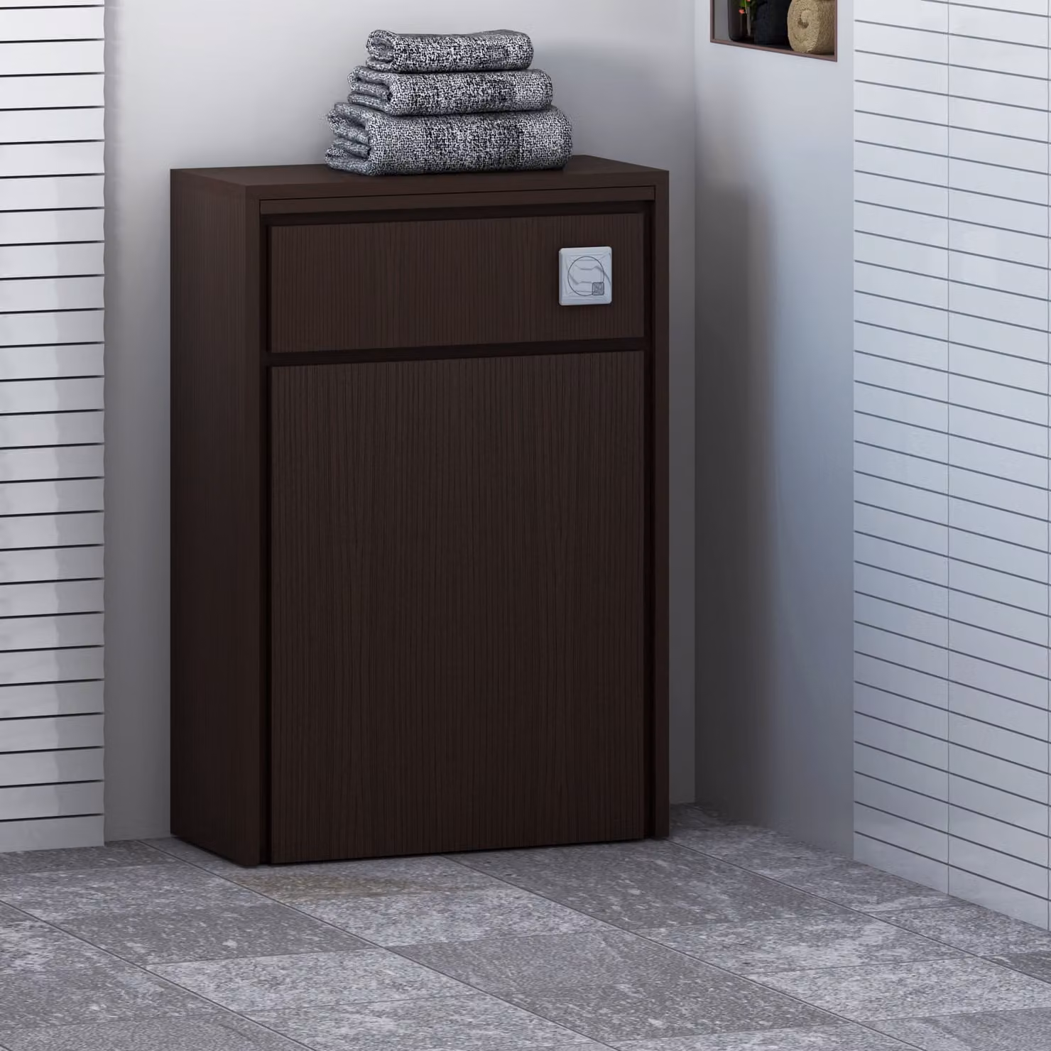 Livora Wall Mounted BTW WC Toilet Unit in Brown Walnut Woodgrain, Width: 55.5 cm