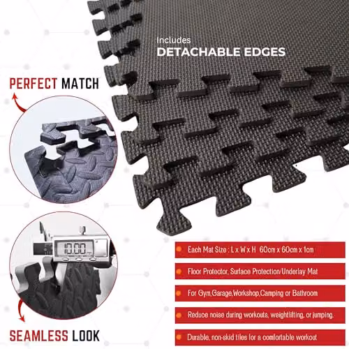 Samuel Alexander 8 Piece EVA Foam Protective Floor Tiles in Black, W/D: 60 x 60 cm – 8