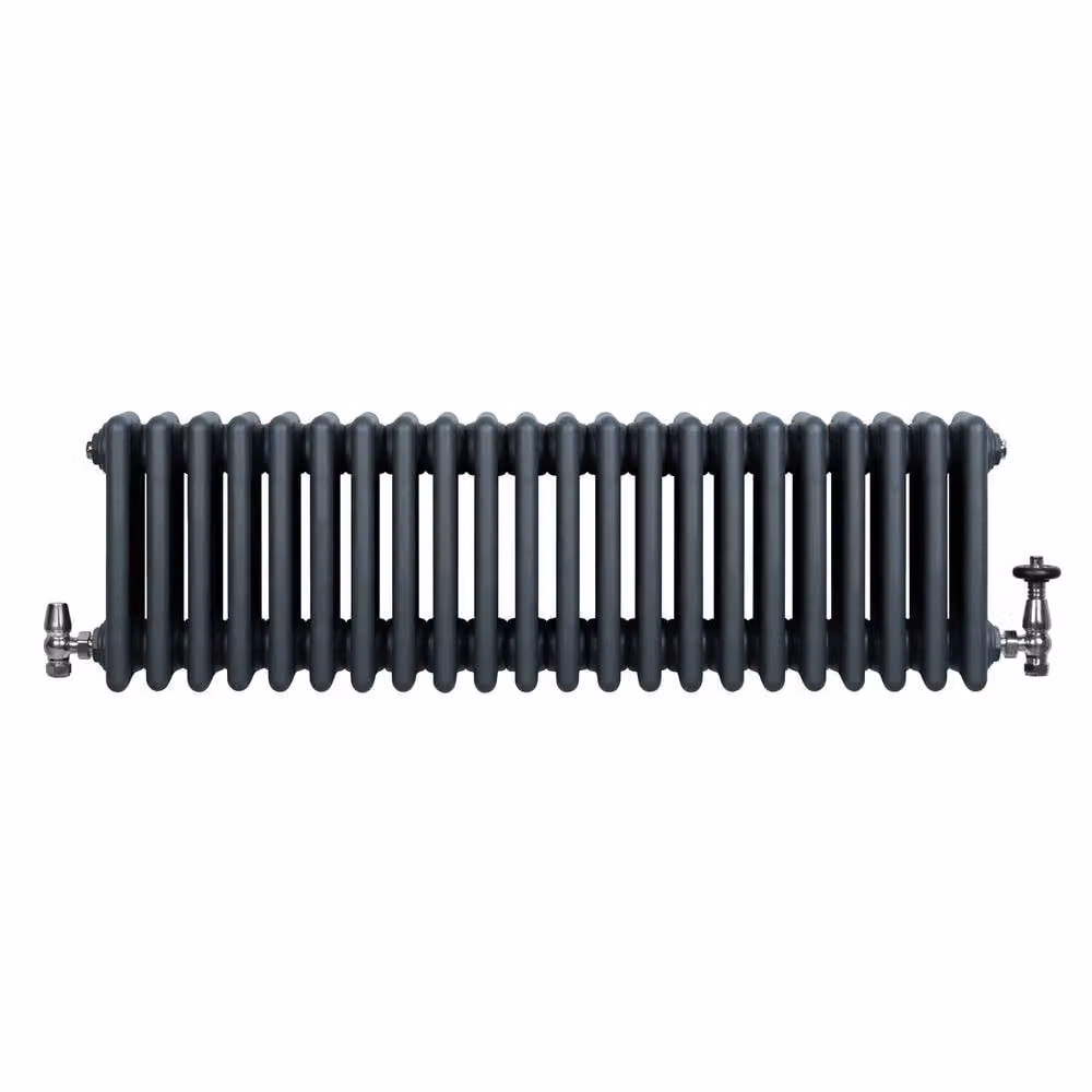 Monstershop Traditional 4 Column Steel Radiator and Valves, Anthracite Grey, H: 101.0 cm, W: 30.0 cm, D: 30.0 cm – 2