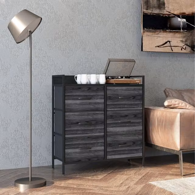 HOMCOM Black Chest of Drawers with Open Shelves and Metal Frame, W: 79 cm, H: 85 cm