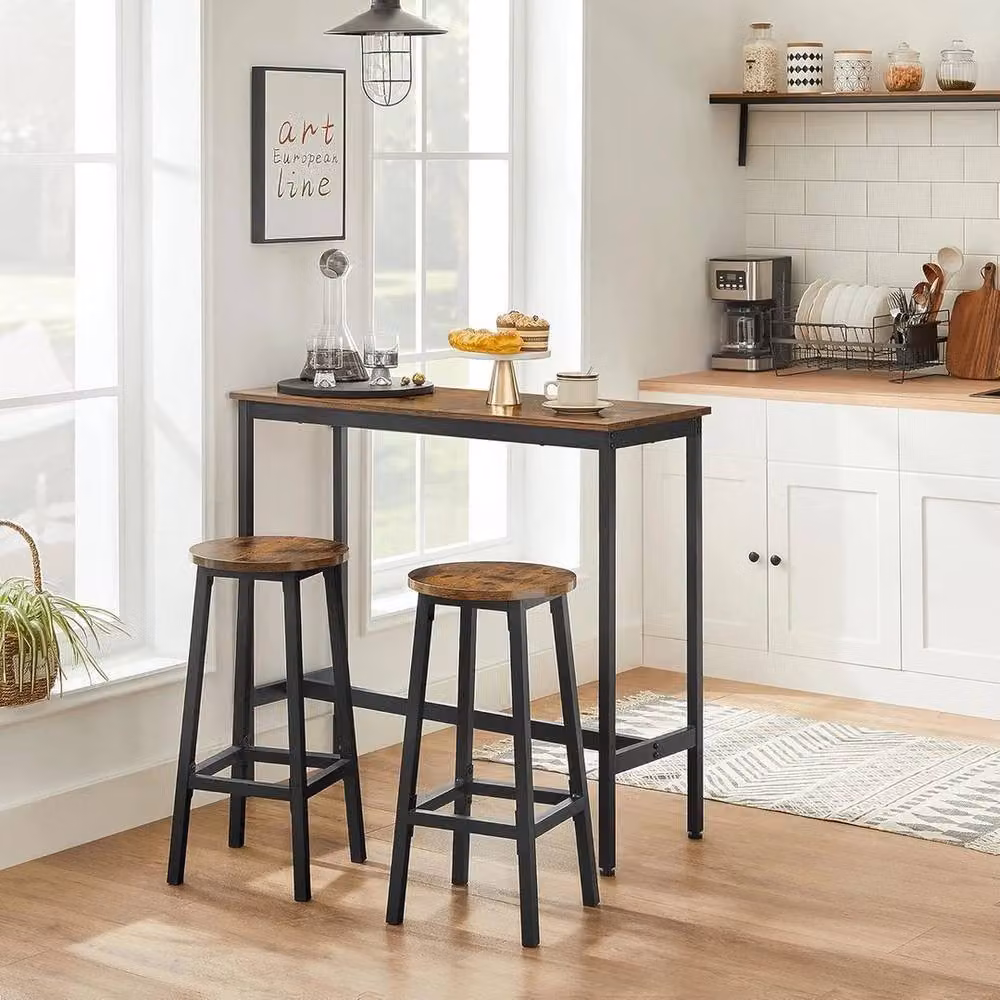 KORVIXA Modern Rectangular Wood Dining Table and Stools Set in Brown – 3