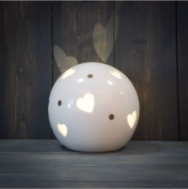 KDMD White Timeless Heart Globe LED Ceramic Tabletop Decoration