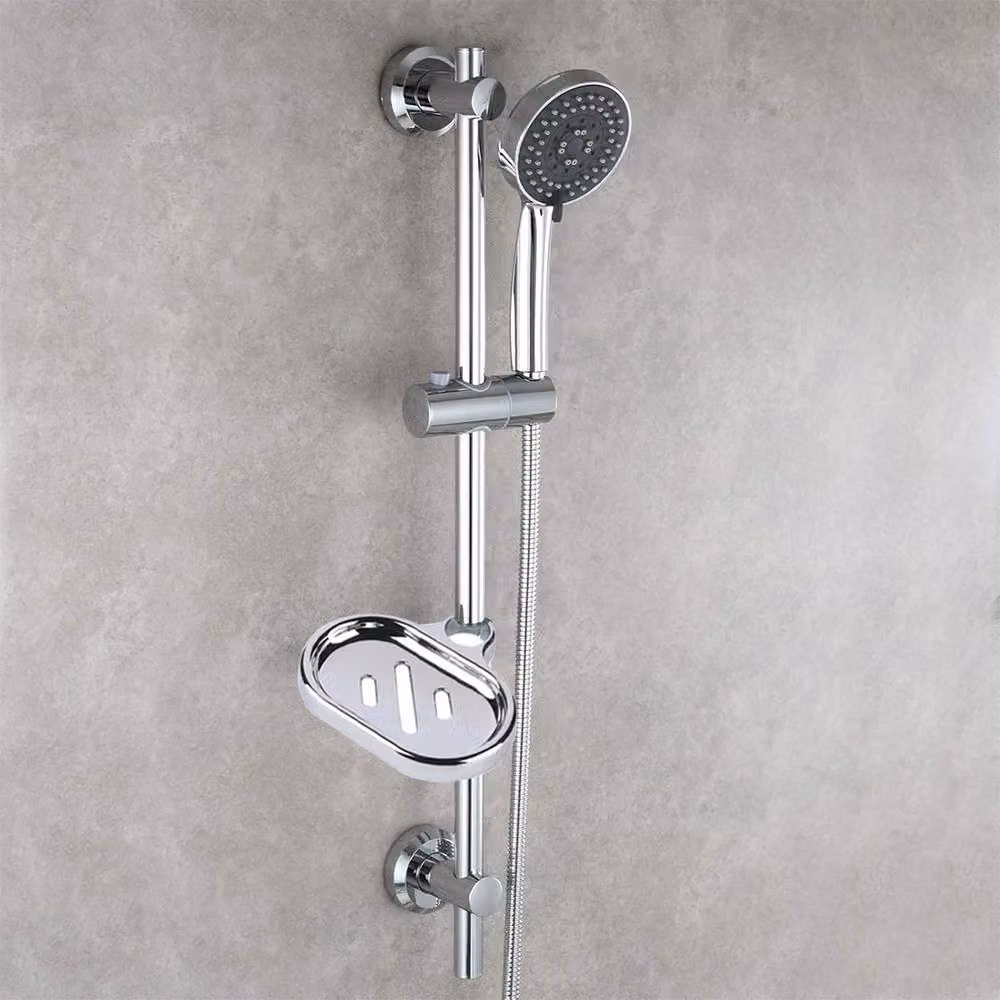 Ventryn Adjustable Slider Rail Shower Riser Kit with Soap Dish in Silver, W: 60 cm, H: 100 cm – 2