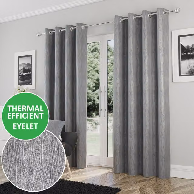 Enhanced Living Goodwood Thermal Room Darkening Eyelet Curtains, Silver/Grey, Height: 229 cm