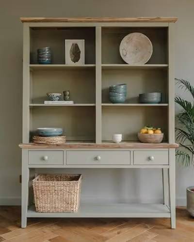 Statement Furniture Florence Console Table and Hutch with Shelves in Green