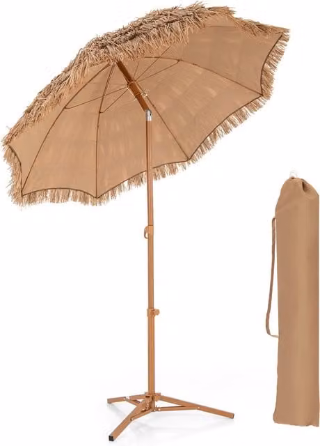 Costway Maritime Freestanding Thatched Tiki Umbrella, Brown, Height: 170 cm