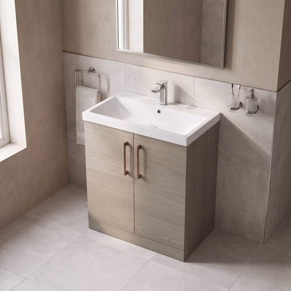 Balterley Solace Oak 2-Door Freestanding Bathroom Vanity Unit with Basin in Brown – 3