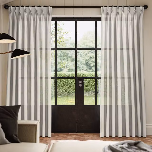 Ante Decor Karrika No Joins Sheer Made To Measure Linen Curtains in Beige and White
