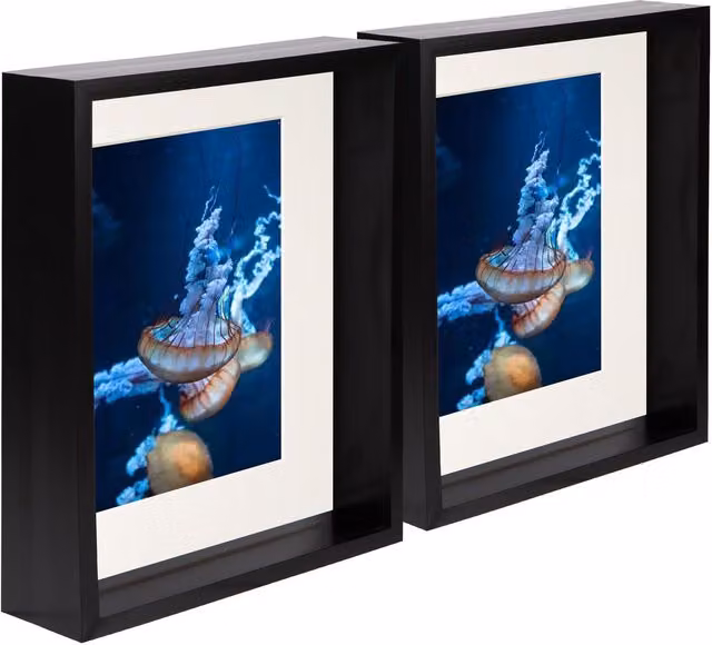 Nicola Spring Pack of 2 Rectangular 3D Deep Box Photo Frames in Black and Yellow, W/D/H: 20.32 x 25.4 x 5.08 cm with 12.7 x 17.78 cm Mount