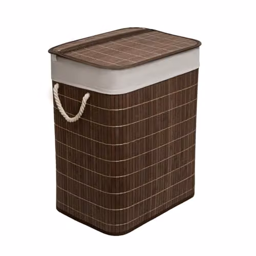 MantraRaj Bamboo Foldable Laundry Basket with Lid and Removable Liner, 65L, Dark Brown – 1