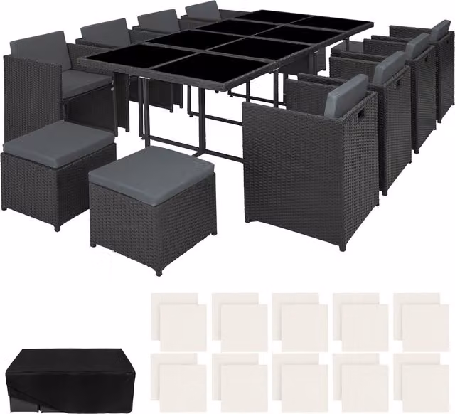 Tectake New Orleans Modern Rattan Garden Furniture Set in Black