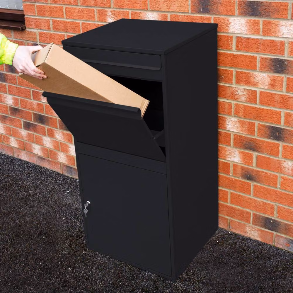 Dprodo Waterproof Steel Parcel and Letter Drop Box with Secure Storage, Black, H: 103.0 cm, W: 41.0 cm, D: 38.0 cm – 2