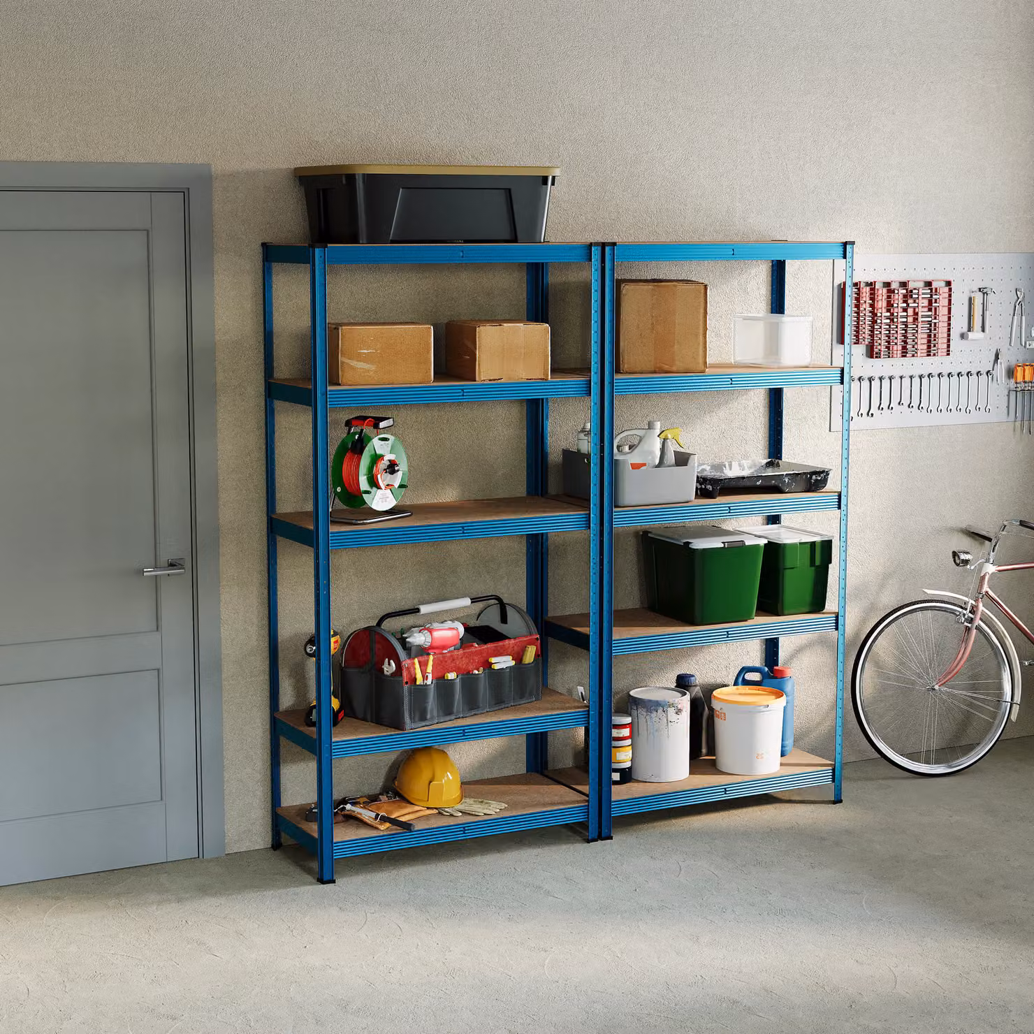 Home Vida Set of 2 Heavy Duty 5 Tier Garage Shelves and Work Benches in Blue, W/D/H: 180 x 90 x 90 cm – 1