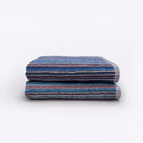Odyssey Recycled Cotton Bath Towel Set, Multicolour Striped, 2 x 70 x 120 cm